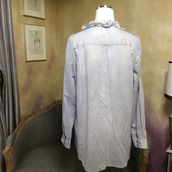 Pale blue ruffled blouse by Ann Taylor LOFT, size L - Picture 4 of 10